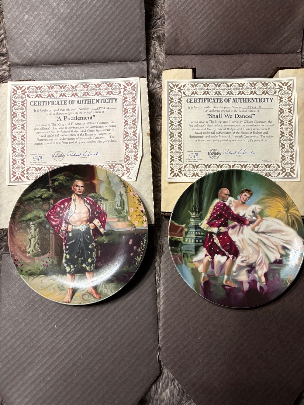 VTG 1985 The King and I Knowles Fine China Collector Plate Set of 2 COA Box